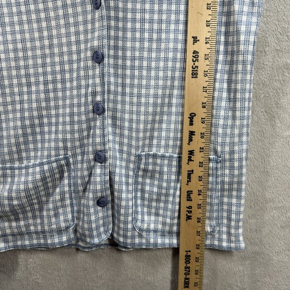 Vintage New York Style Women's M Long Vest Blue Gingham Waffle‎ knit Cottagecore - Picture 5 of 7